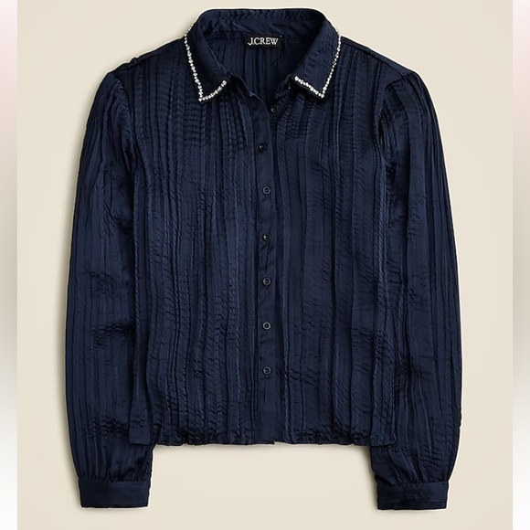 J. Crew Crystal-embellished shirt in crinkle satin - Picture 1 of 5